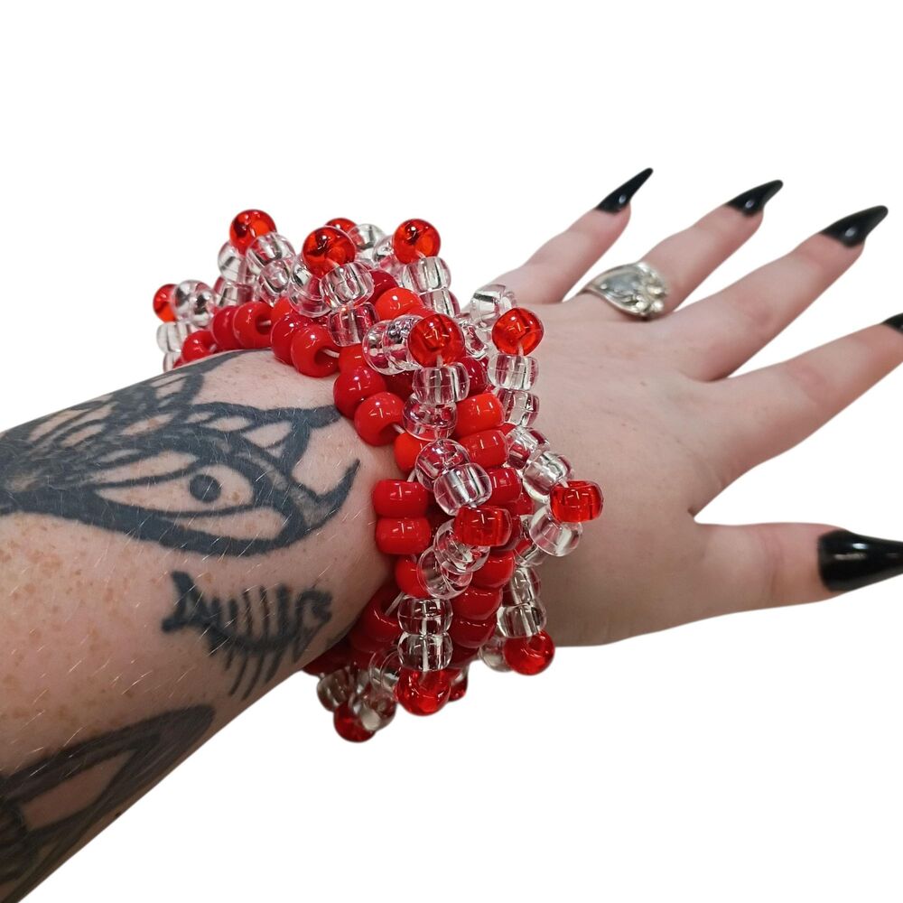 Cherry Bomb Blast 3D Kandi Cuff - Red & Clear Statement Rave Bracelet - Kandi